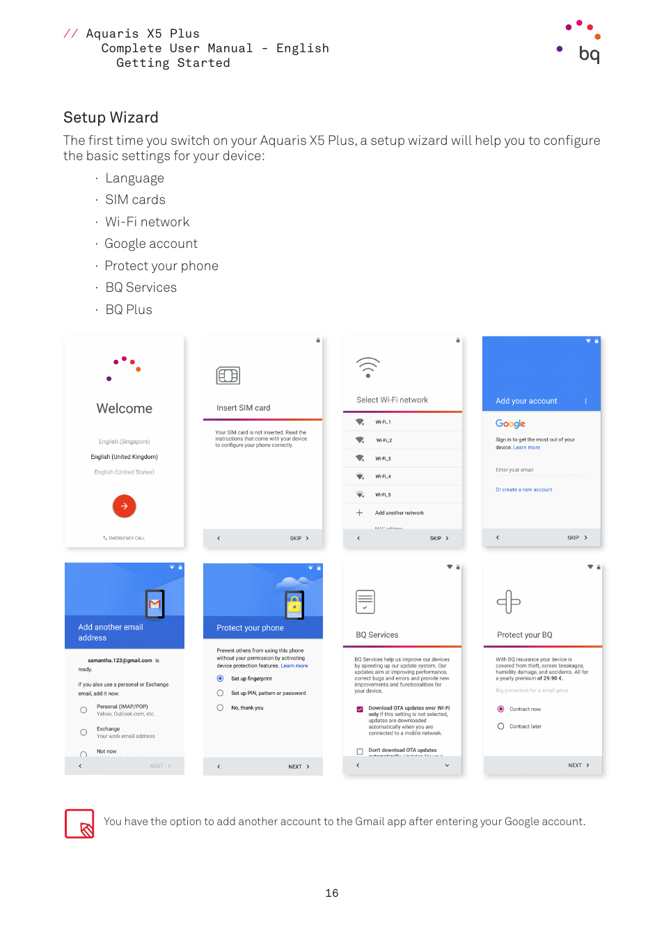 Setup wizard | BQ Aquaris X5 Plus User Manual | Page 16 / 87