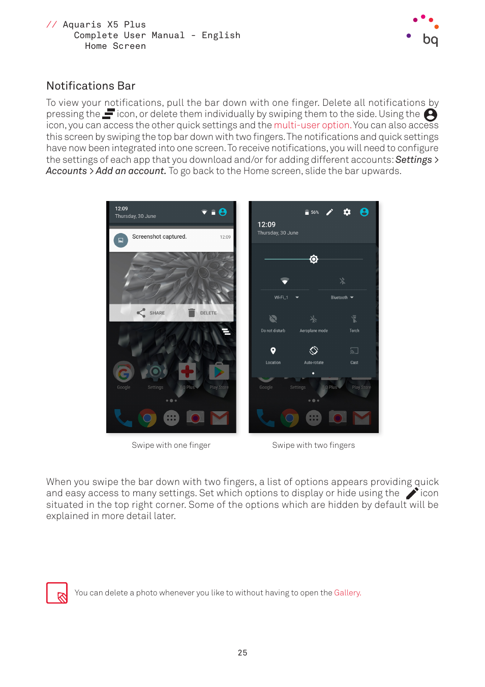 Notifications bar | BQ Aquaris X5 Plus User Manual | Page 25 / 87