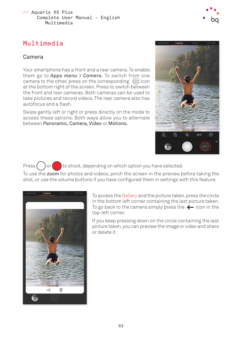 Multimedia, Camera, 63 multimedia | 63 camera | BQ Aquaris X5 Plus User Manual | Page 63 / 87