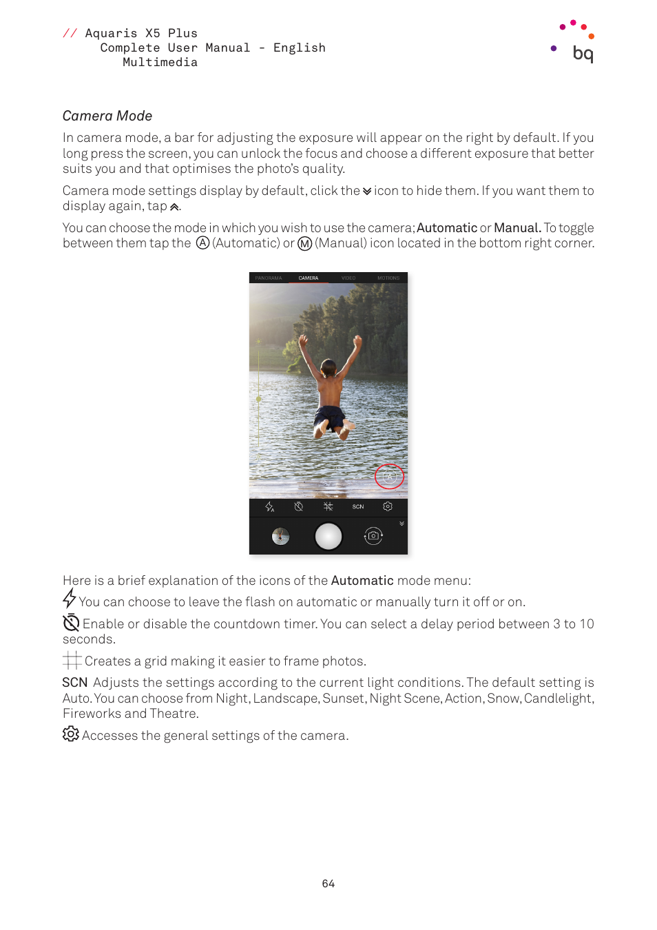 Camera mode | BQ Aquaris X5 Plus User Manual | Page 64 / 87