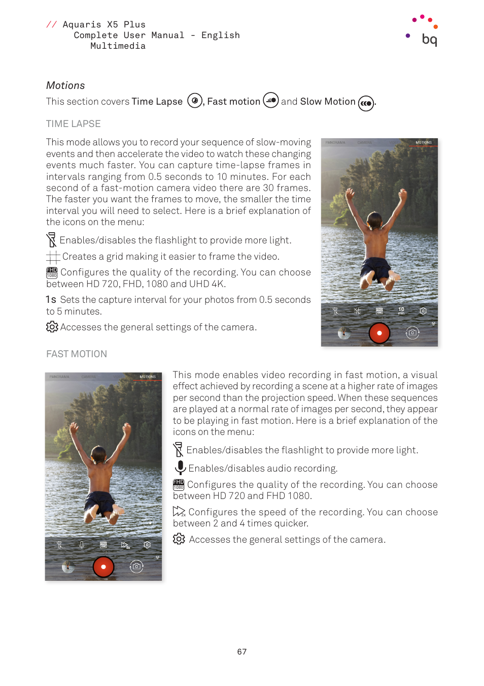 Motions, Time lapse, Fast motion | 67 motions | BQ Aquaris X5 Plus User Manual | Page 67 / 87