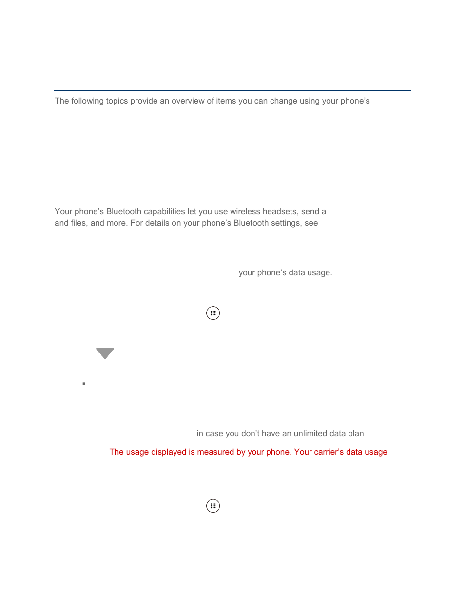 Settings, Wi-fi settings, Bluetooth settings | Data usage settings | Kyocera DuraForce Pro User Manual | Page 130 / 179
