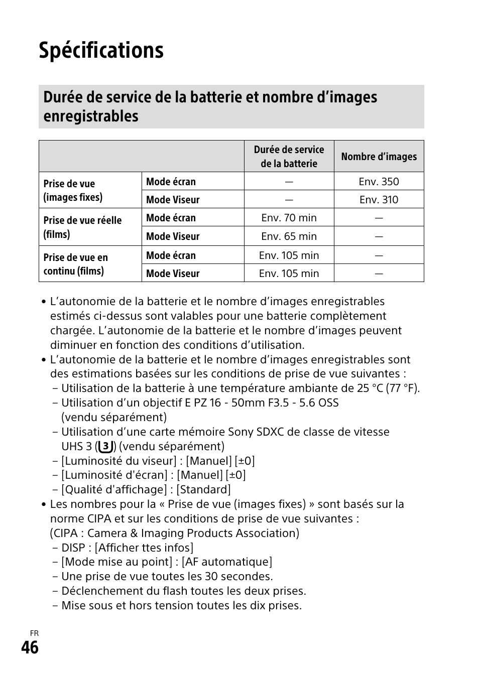 Spécifications | Sony α6500 ILCE-6500 User Manual | Page 100 / 507