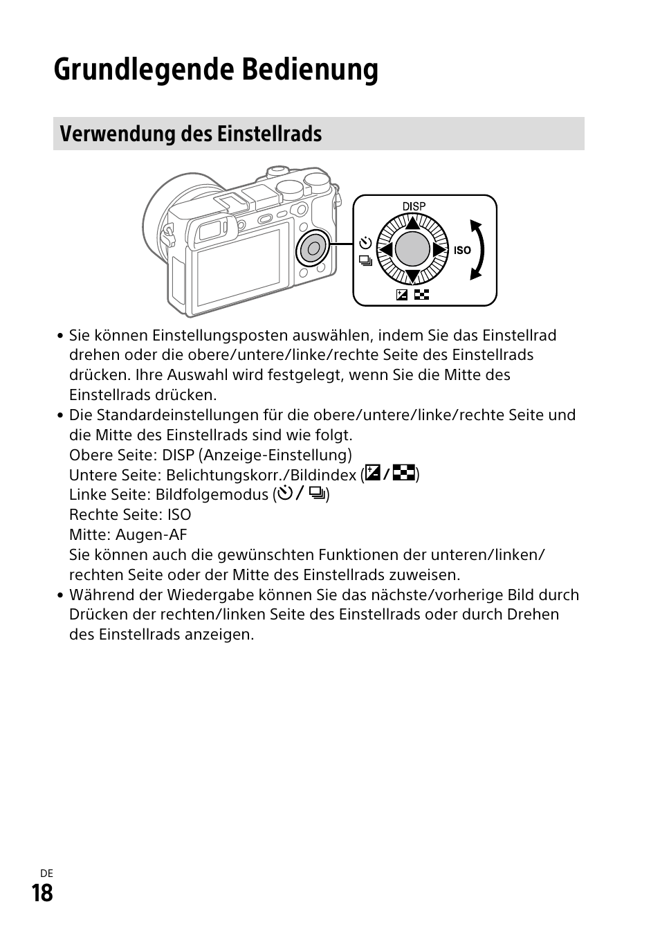 Grundlegende bedienung, Verwendung des einstellrads | Sony α6500 ILCE-6500 User Manual | Page 130 / 507