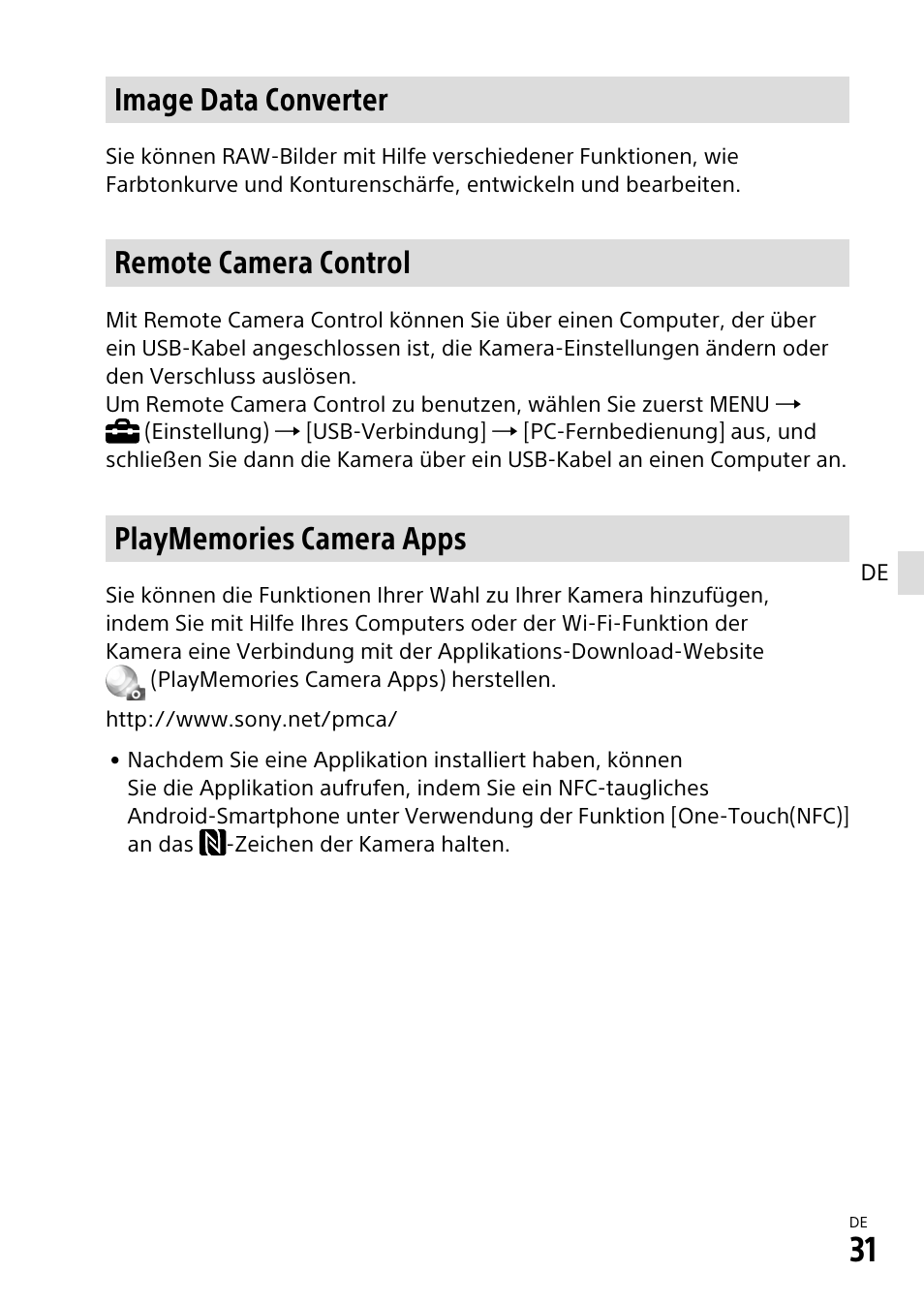 Image data converter, Remote camera control | Sony α6500 ILCE-6500 User Manual | Page 143 / 507