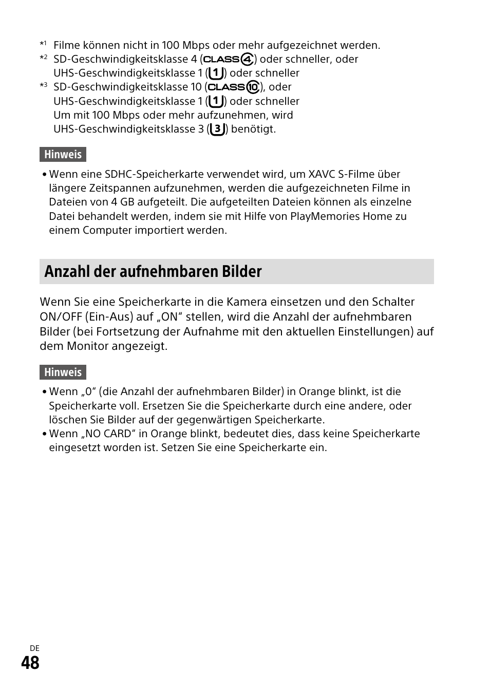 Anzahl der aufnehmbaren bilder | Sony α6500 ILCE-6500 User Manual | Page 160 / 507