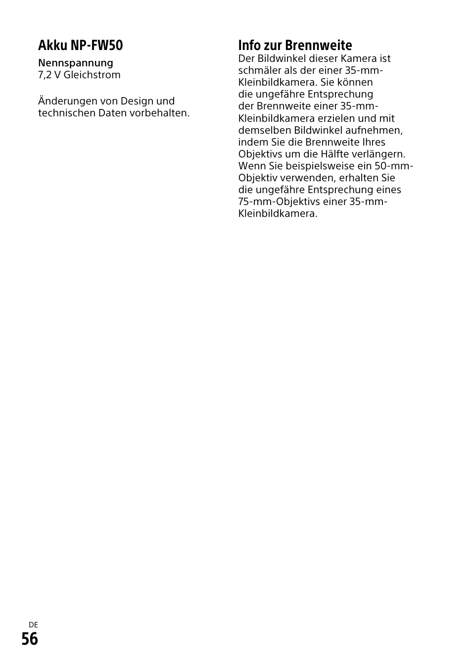 Akku np-fw50, Info zur brennweite | Sony α6500 ILCE-6500 User Manual | Page 168 / 507
