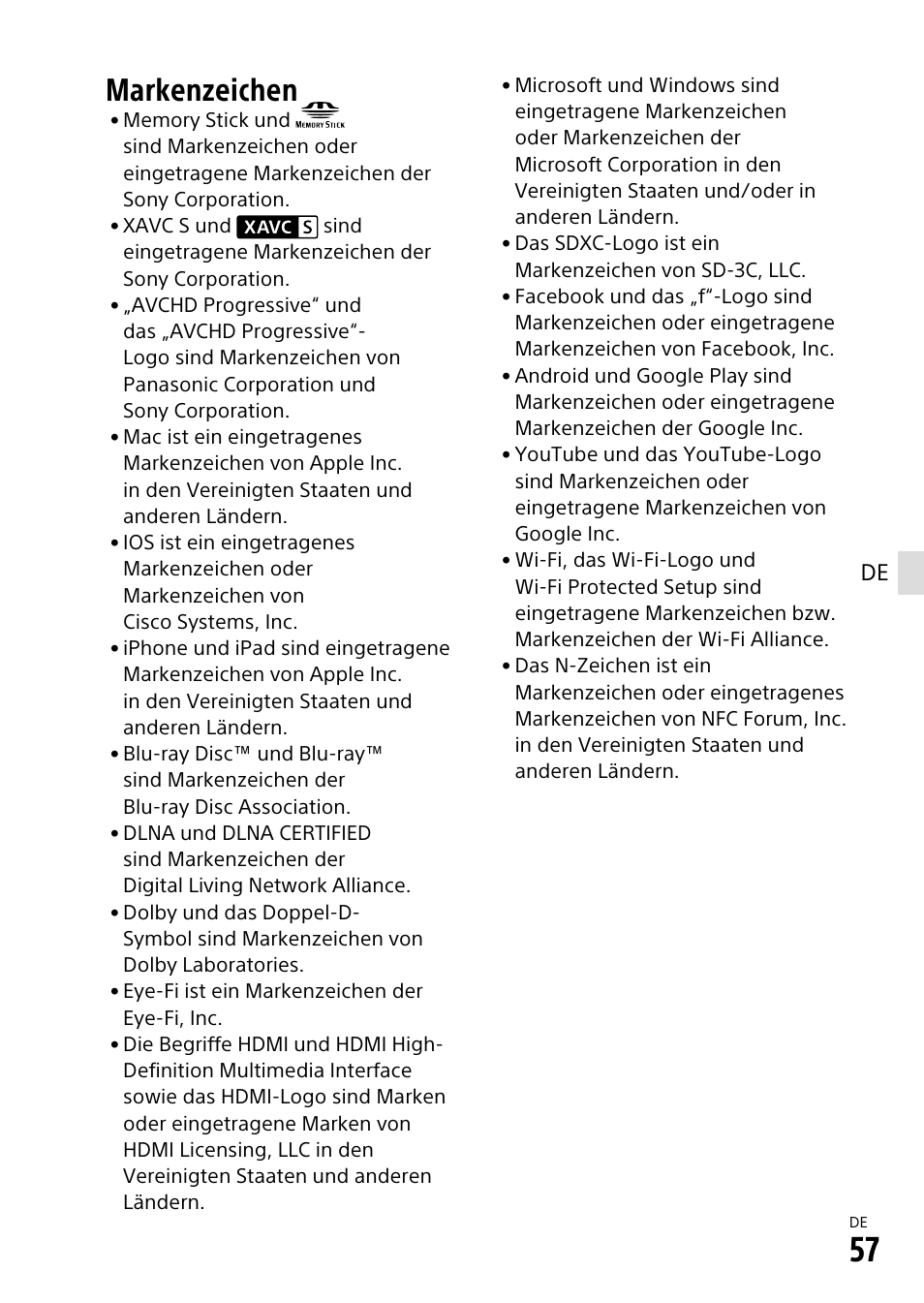 Markenzeichen | Sony α6500 ILCE-6500 User Manual | Page 169 / 507
