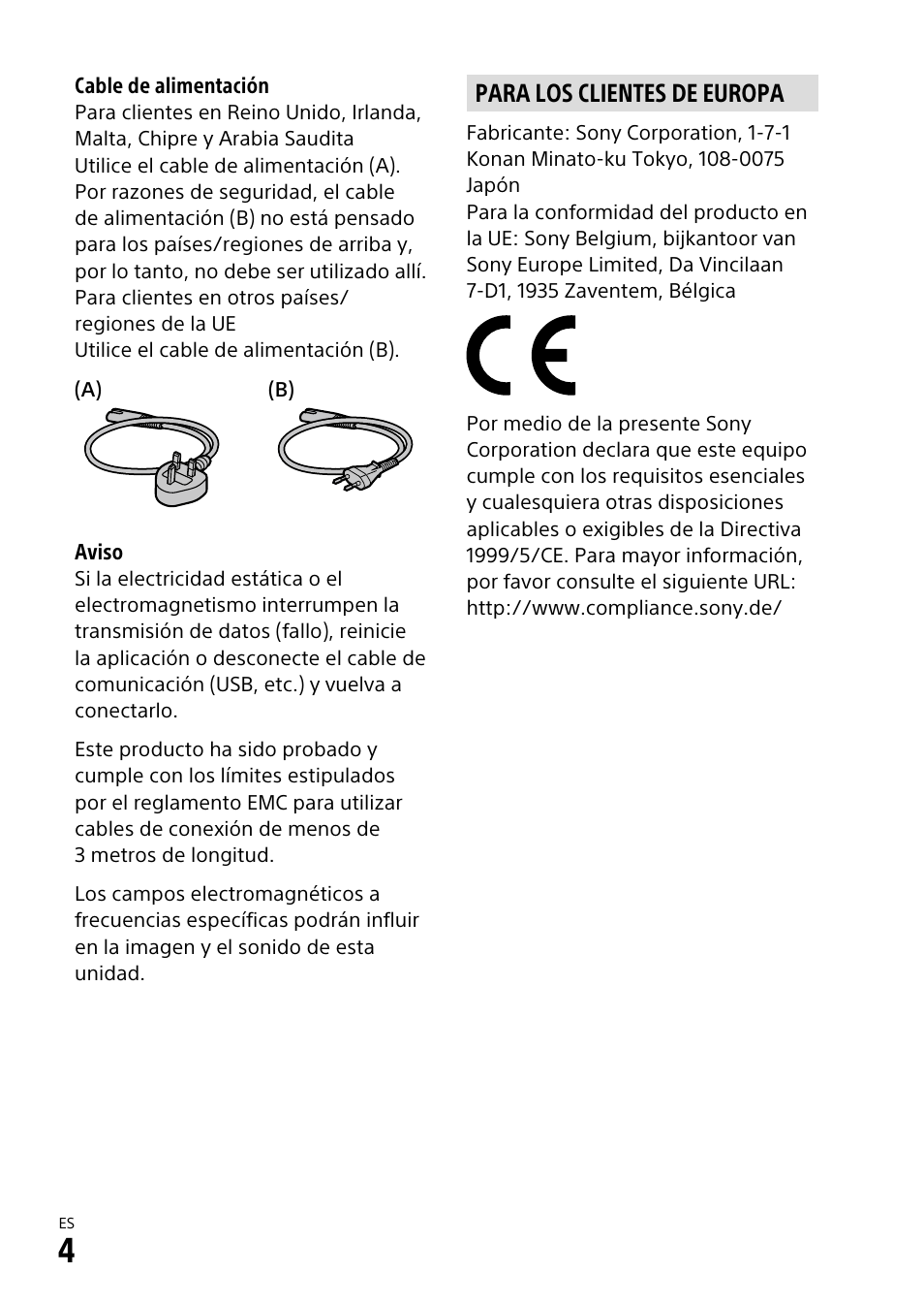Para los clientes de europa | Sony α6500 ILCE-6500 User Manual | Page 174 / 507