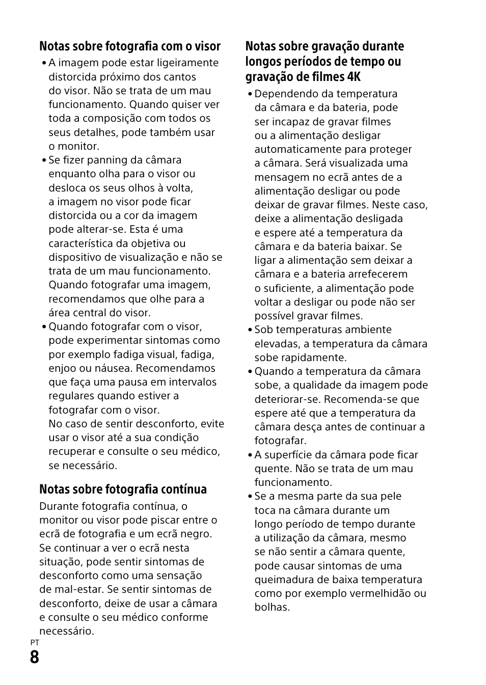 Notas sobre fotografia com o visor, Notas sobre fotografia contínua | Sony α6500 ILCE-6500 User Manual | Page 240 / 507