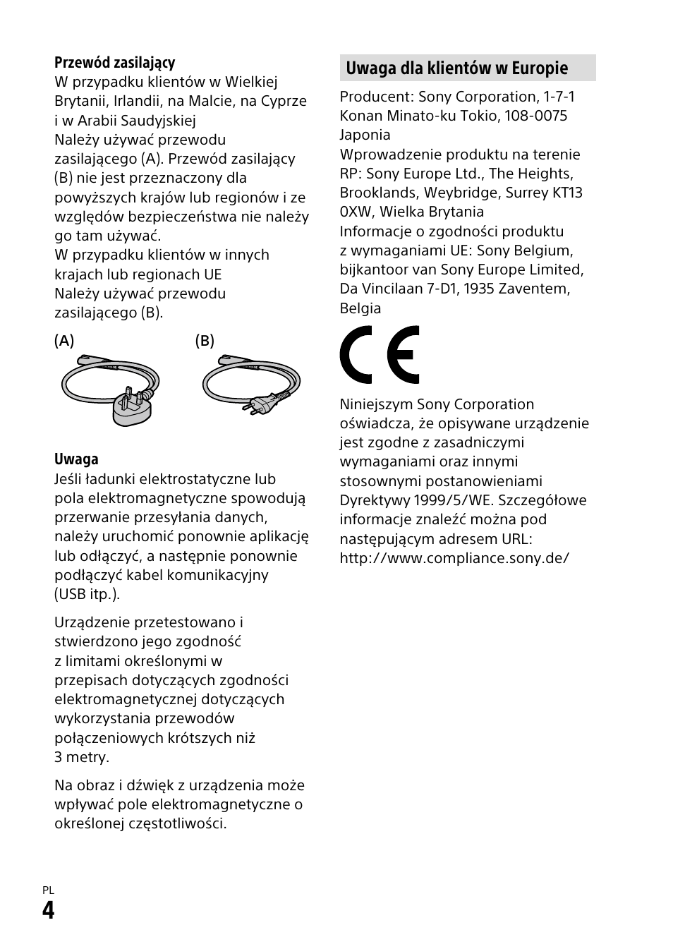 Uwaga dla klientów w europie | Sony α6500 ILCE-6500 User Manual | Page 298 / 507