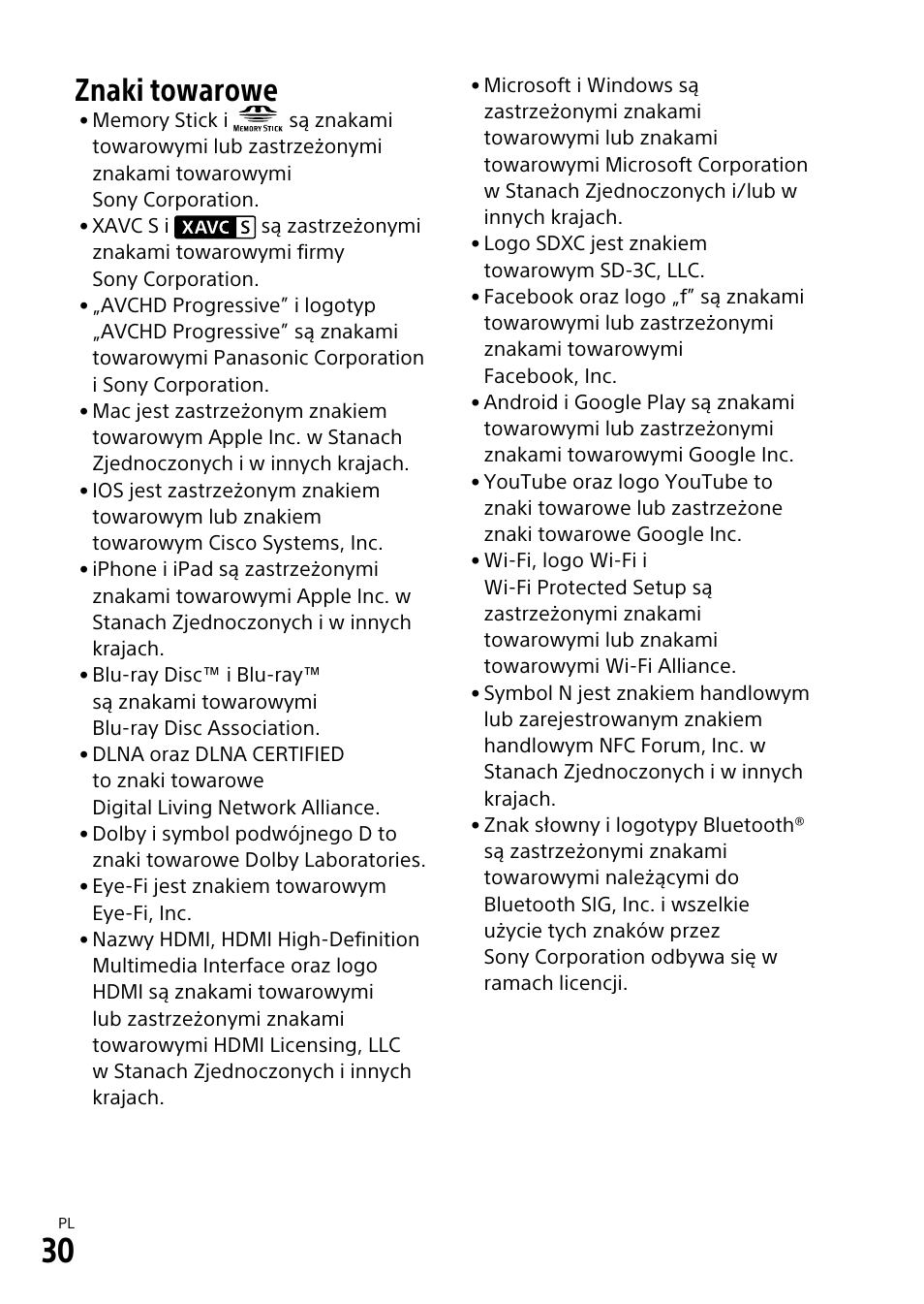 Znaki towarowe | Sony α6500 ILCE-6500 User Manual | Page 324 / 507
