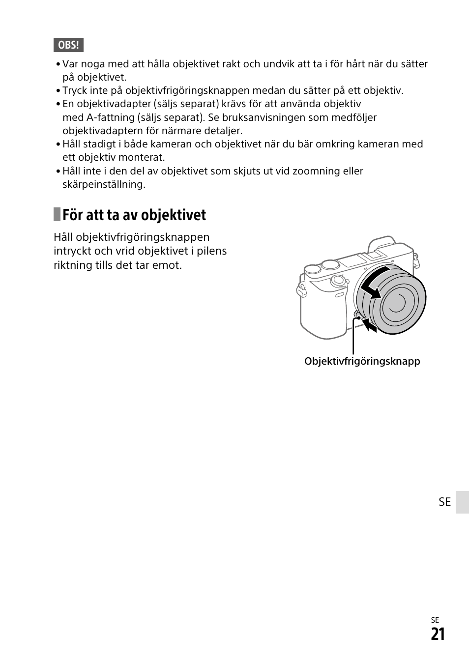 För att ta av objektivet | Sony α6500 ILCE-6500 User Manual | Page 407 / 507