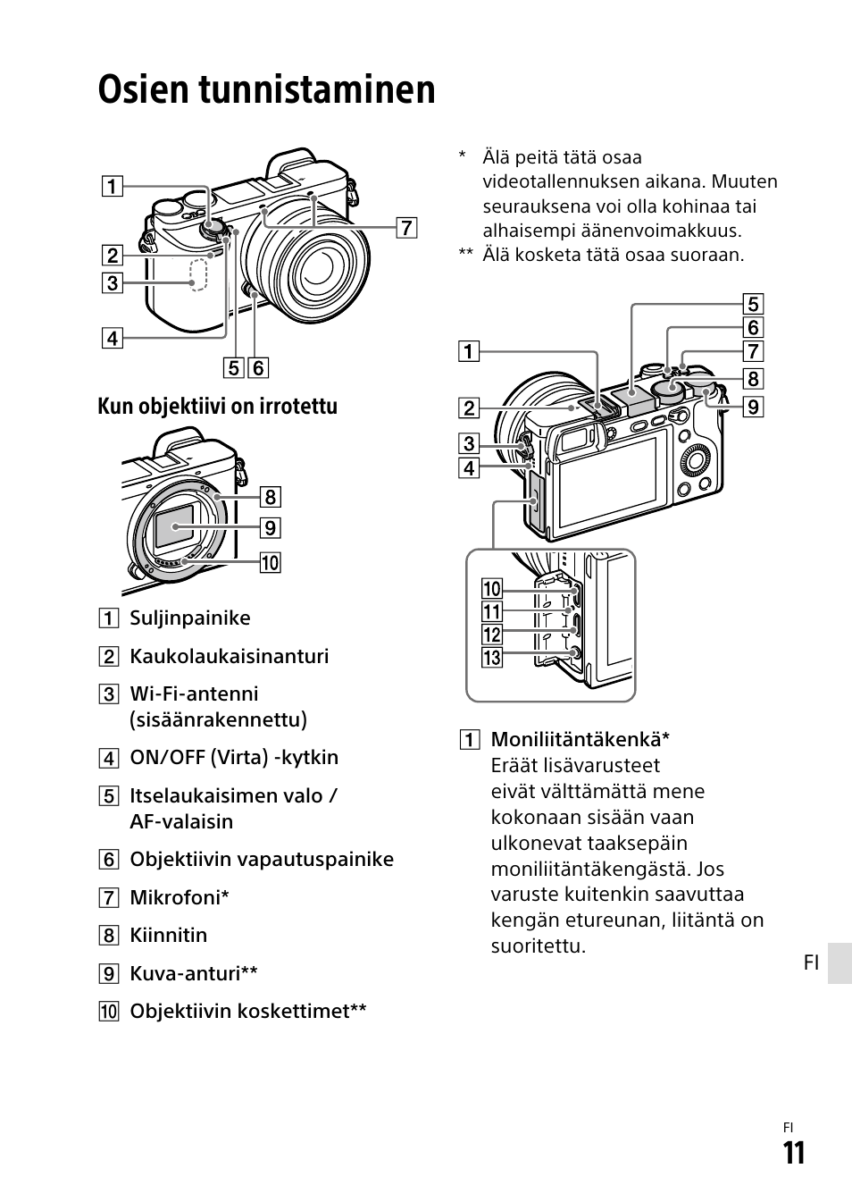 Osien tunnistaminen | Sony α6500 ILCE-6500 User Manual | Page 427 / 507