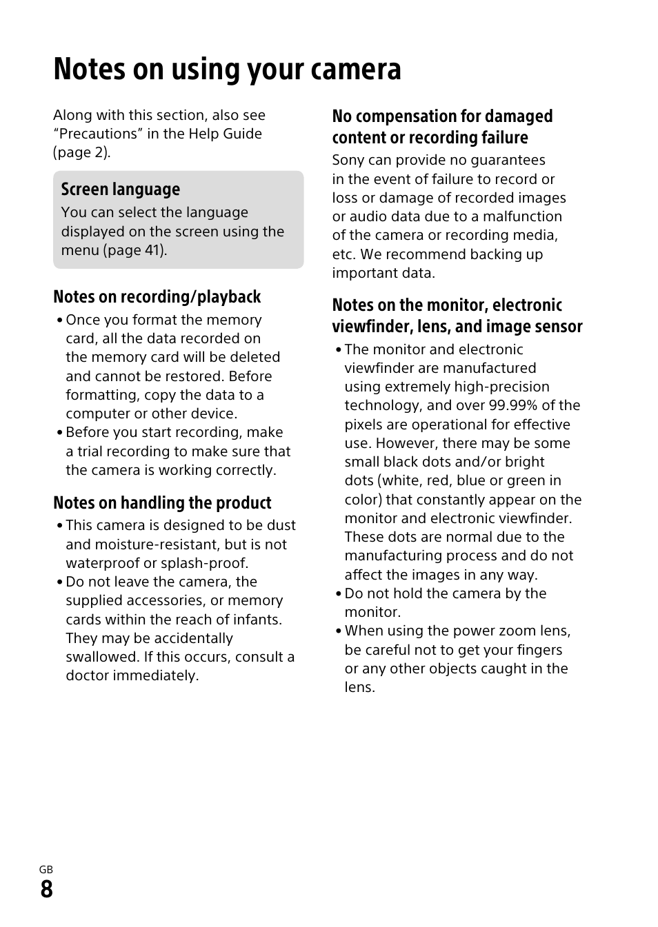 Sony α6500 ILCE-6500 User Manual | Page 8 / 507