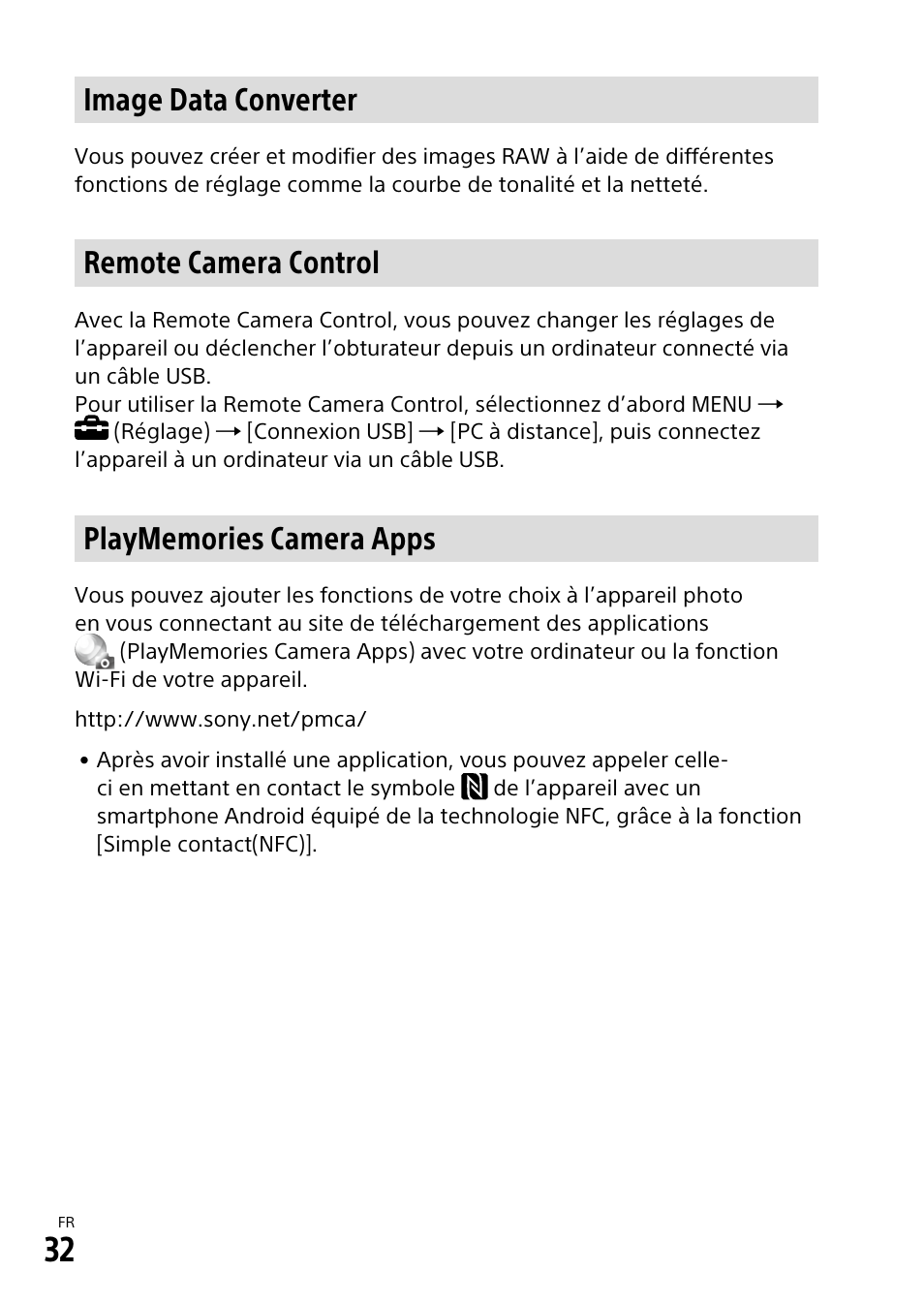 Image data converter, Remote camera control | Sony α6500 ILCE-6500 User Manual | Page 86 / 507