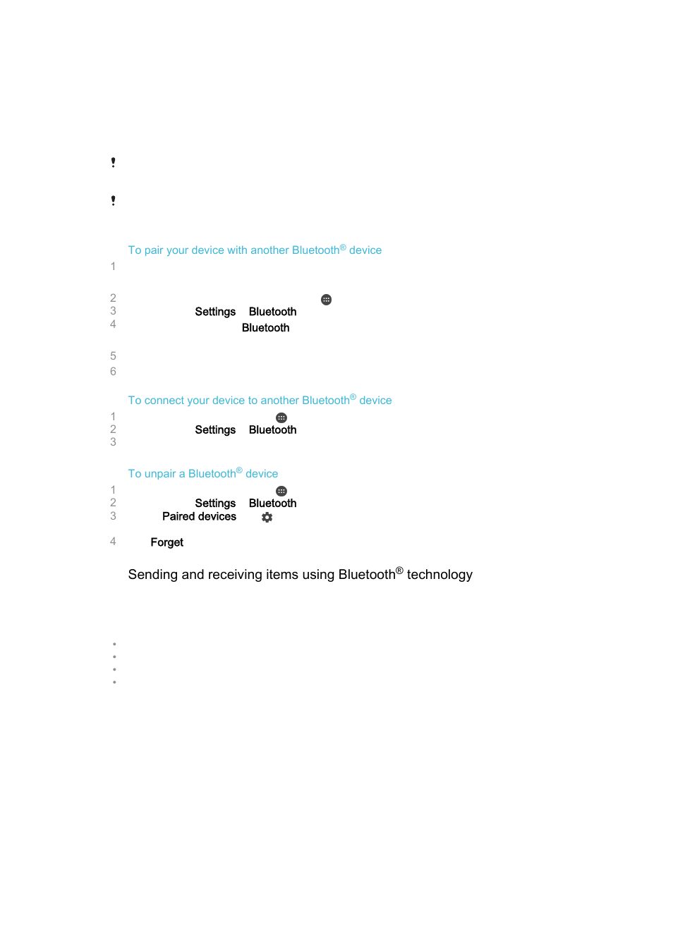 To pair your device, With another bluetooth® device, Sending and receiving items using bluetooth | Technology | Sony Xperia Z4 Tablet SGP771 User Manual | Page 116 / 135