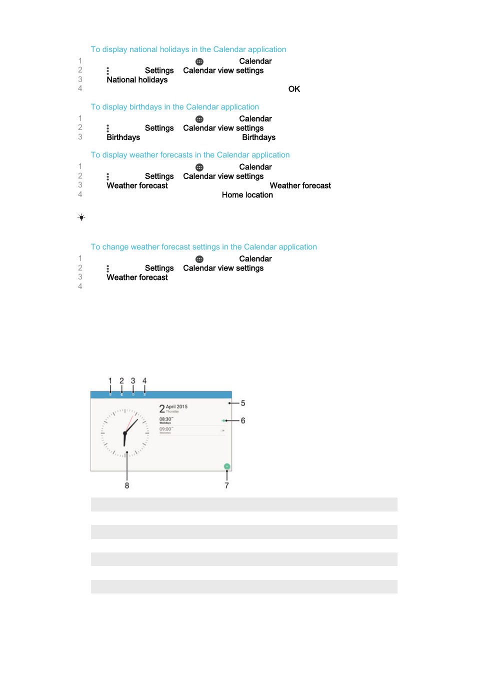 Alarm and clock | Sony Xperia Z4 Tablet SGP771 User Manual | Page 124 / 135