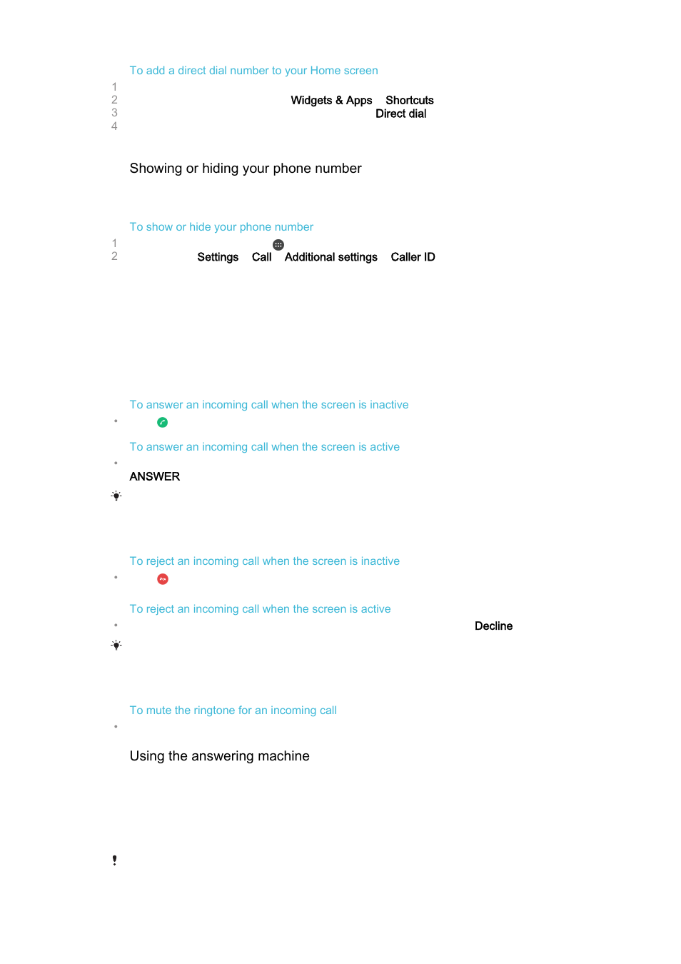 Receiving calls | Sony Xperia Z4 Tablet SGP771 User Manual | Page 62 / 135