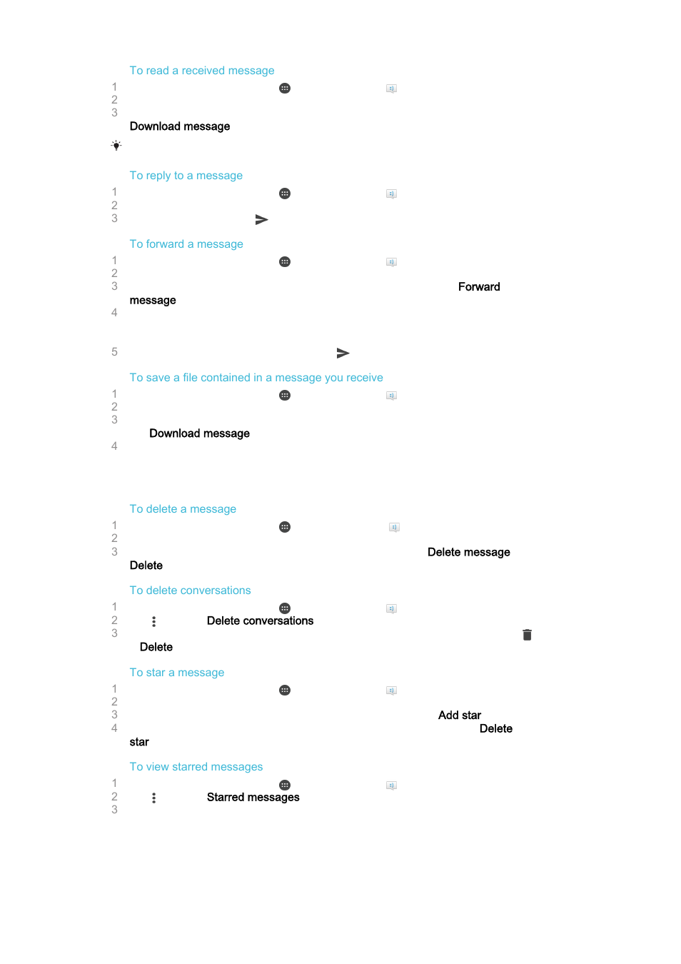 Organising your messages | Sony Xperia Z4 Tablet SGP771 User Manual | Page 75 / 135