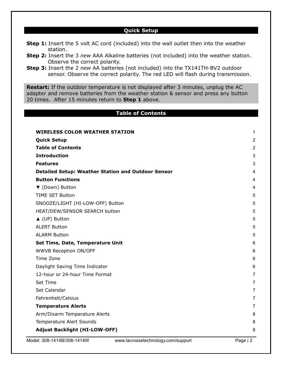 La Crosse Technology 308-1414B User Manual | Page 2 / 14