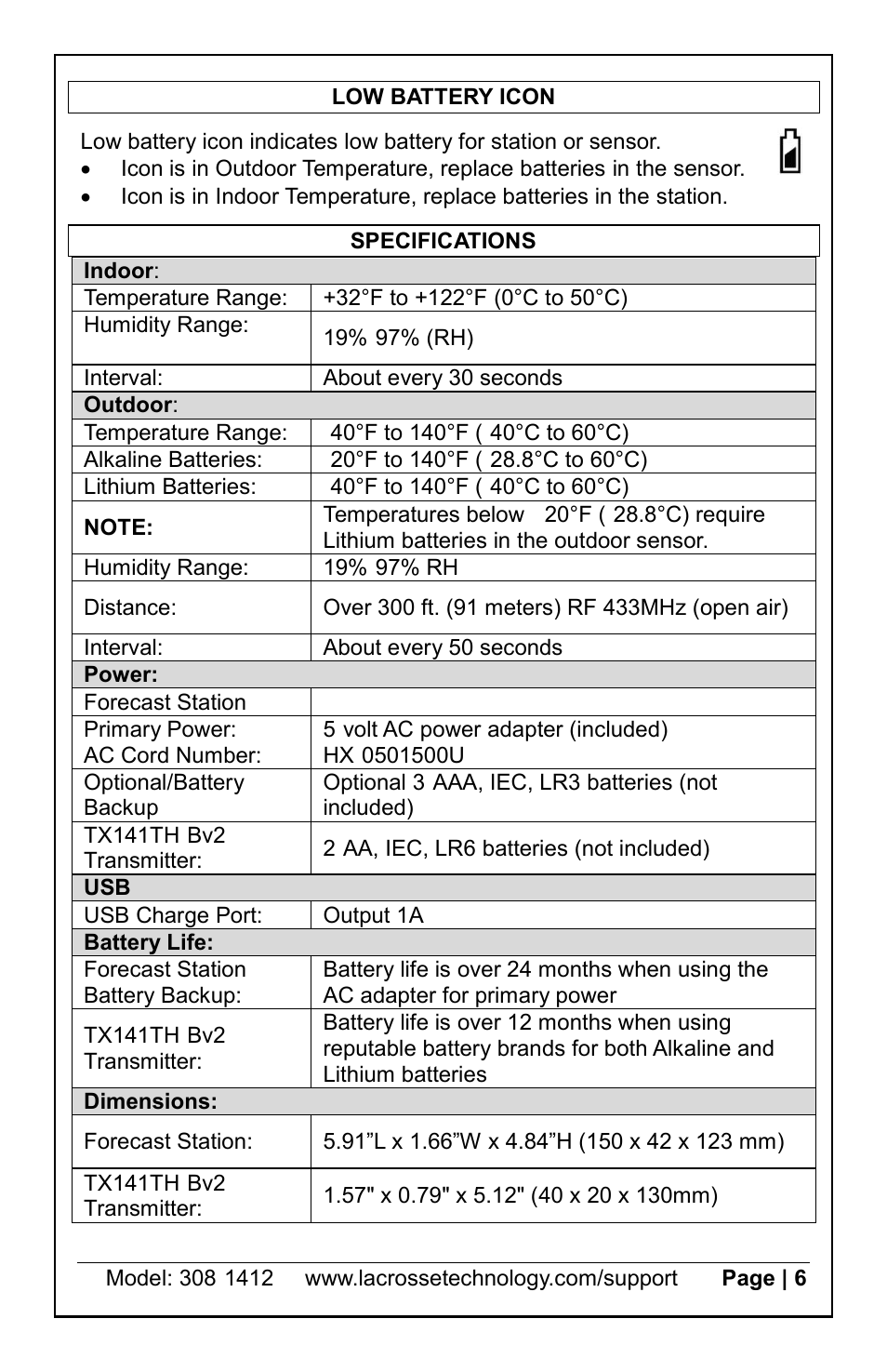 La Crosse Technology 308-1412s User Manual | Page 6 / 8
