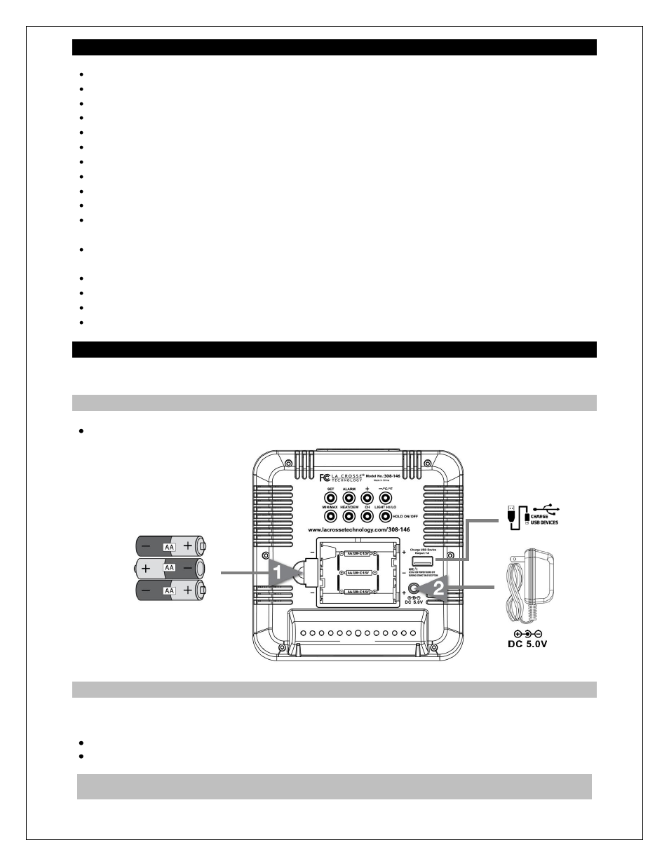 Features, Power the forecast station, A/c power adapter | Batteries | La Crosse Technology 308-146 User Manual | Page 3 / 13