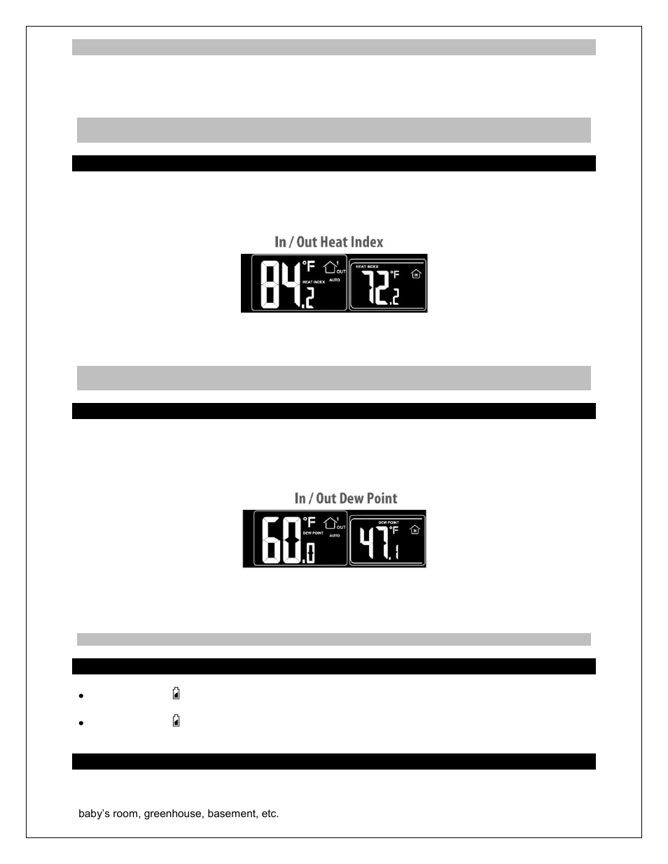 Reset min/max, Heat index, Dew point temperature | Low battery icon, Use multiple outdoor transmitters | La Crosse Technology 308-146 User Manual | Page 9 / 13