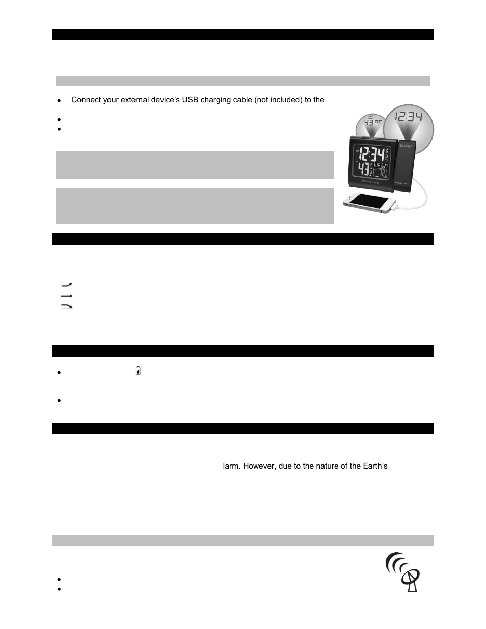 Wwvb reception on/off, Usb charge port, Temperature trend icons | Outdoor temperature flashes | La Crosse Technology 616-146 User Manual | Page 8 / 11