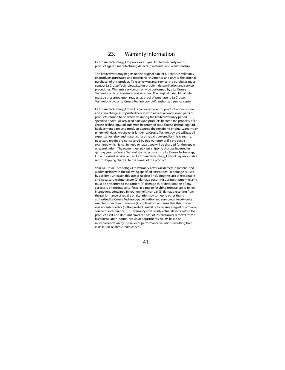 Warranty information 41 | La Crosse Technology WS-2317 User Manual | Page 41 / 43