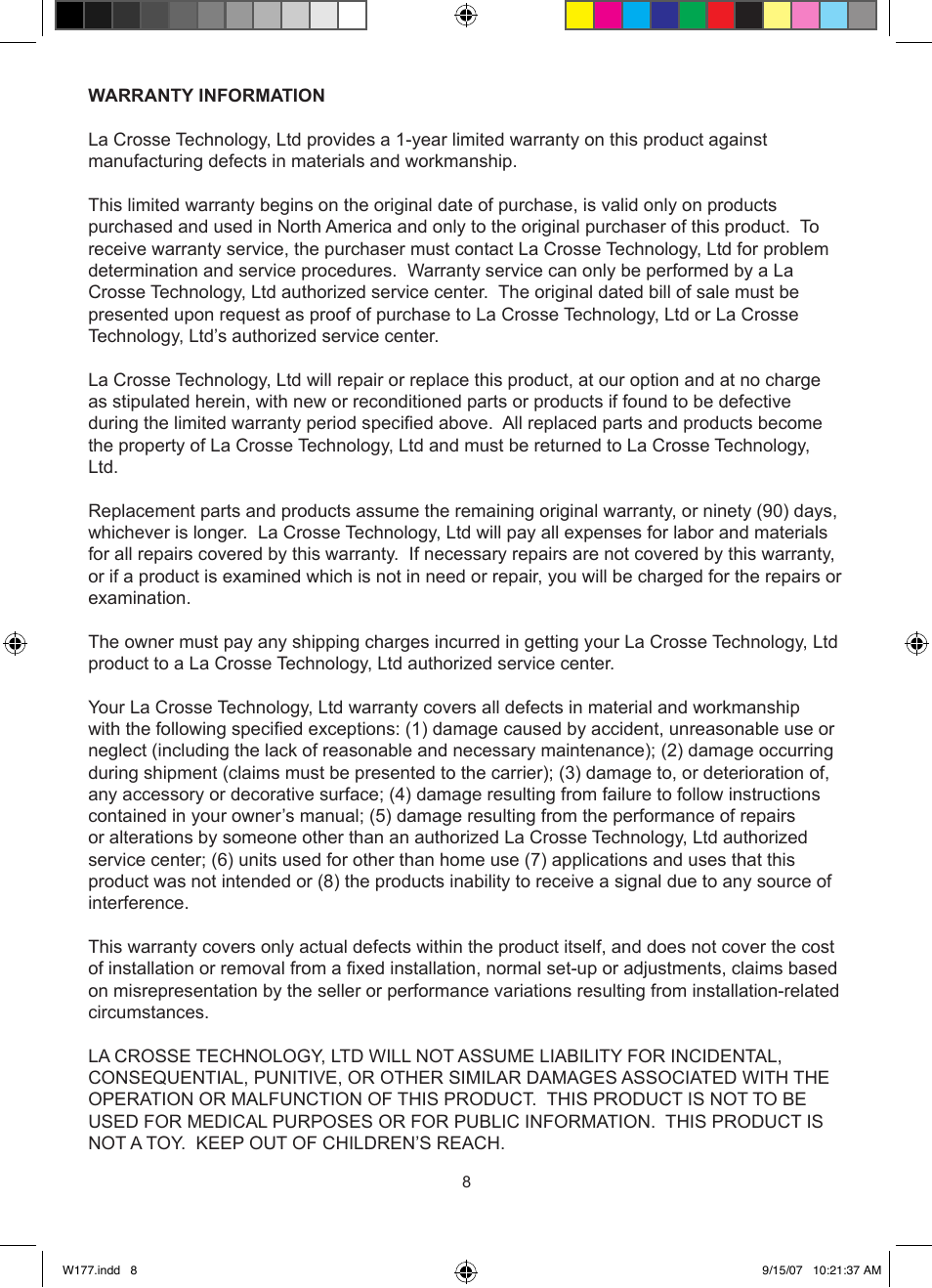 La Crosse Technology 450 User Manual | Page 8 / 10