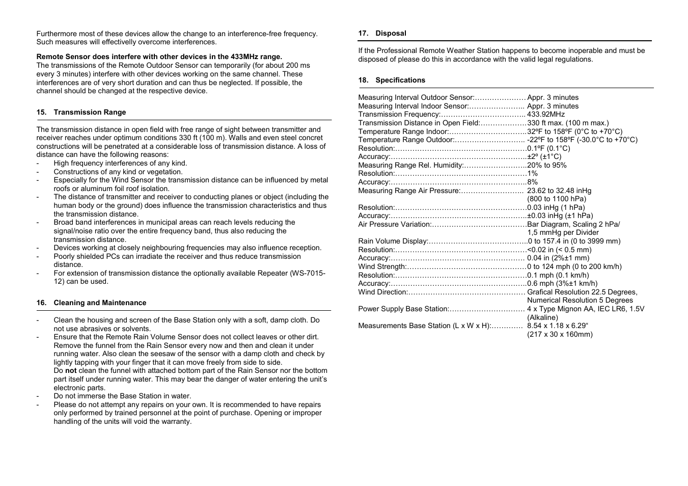 La Crosse Technology WS-7015 User Manual | Page 12 / 12