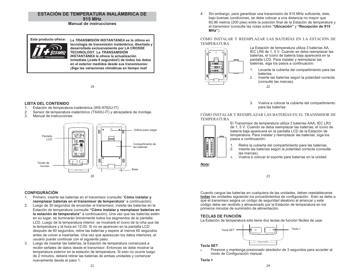 Estación de temperatura inalámbrica de 915 mhz | La Crosse Technology WS-9782 User Manual | Page 4 / 11