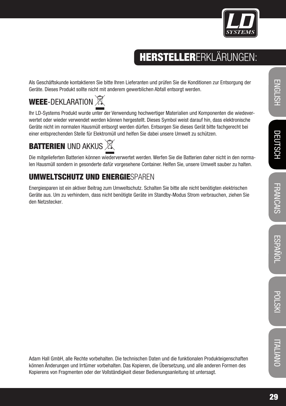 Hersteller erklärungen | LD Systems DJ 800 User Manual | Page 29 / 86