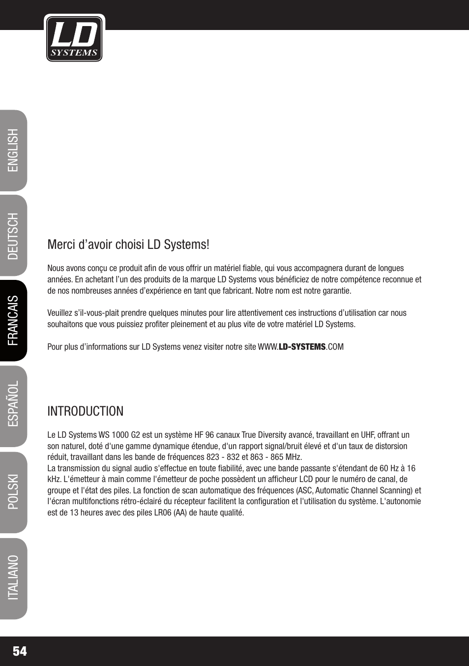 LD Systems WS 1000 G2 User Manual | Page 54 / 160