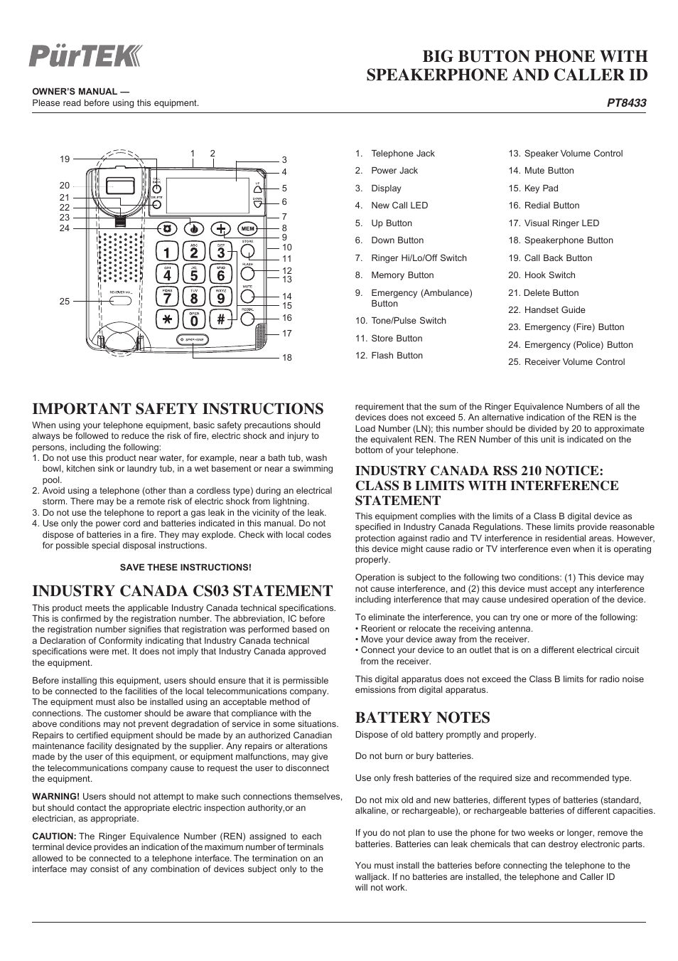 LEI Electronics PT8433 User Manual | 4 pages