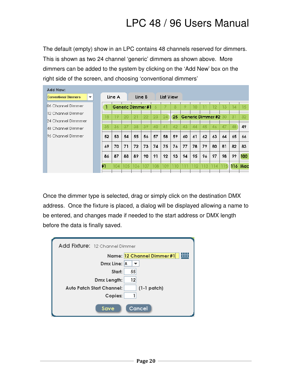 Lpc 48 / 96 users manual | Leprecon LPC V2 User's Manual User Manual | Page 20 / 122