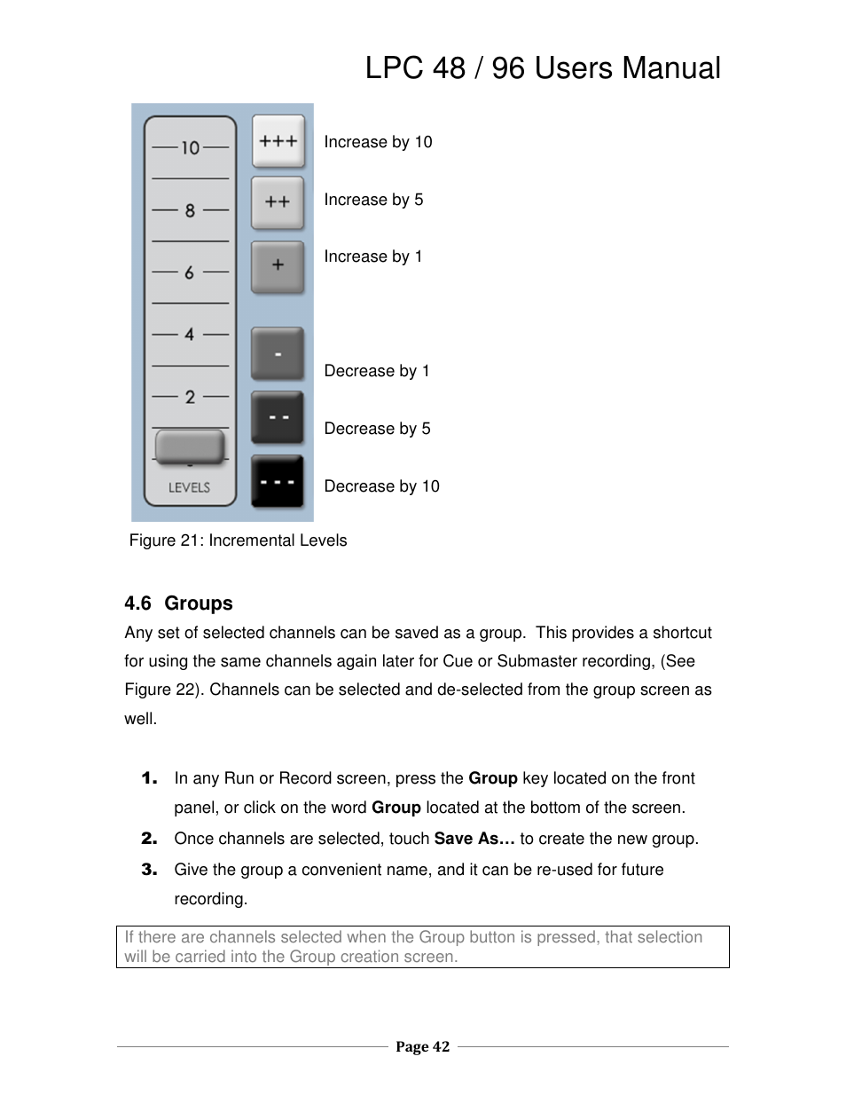 Lpc 48 / 96 users manual | Leprecon LPC V3 User's Manual User Manual | Page 42 / 126
