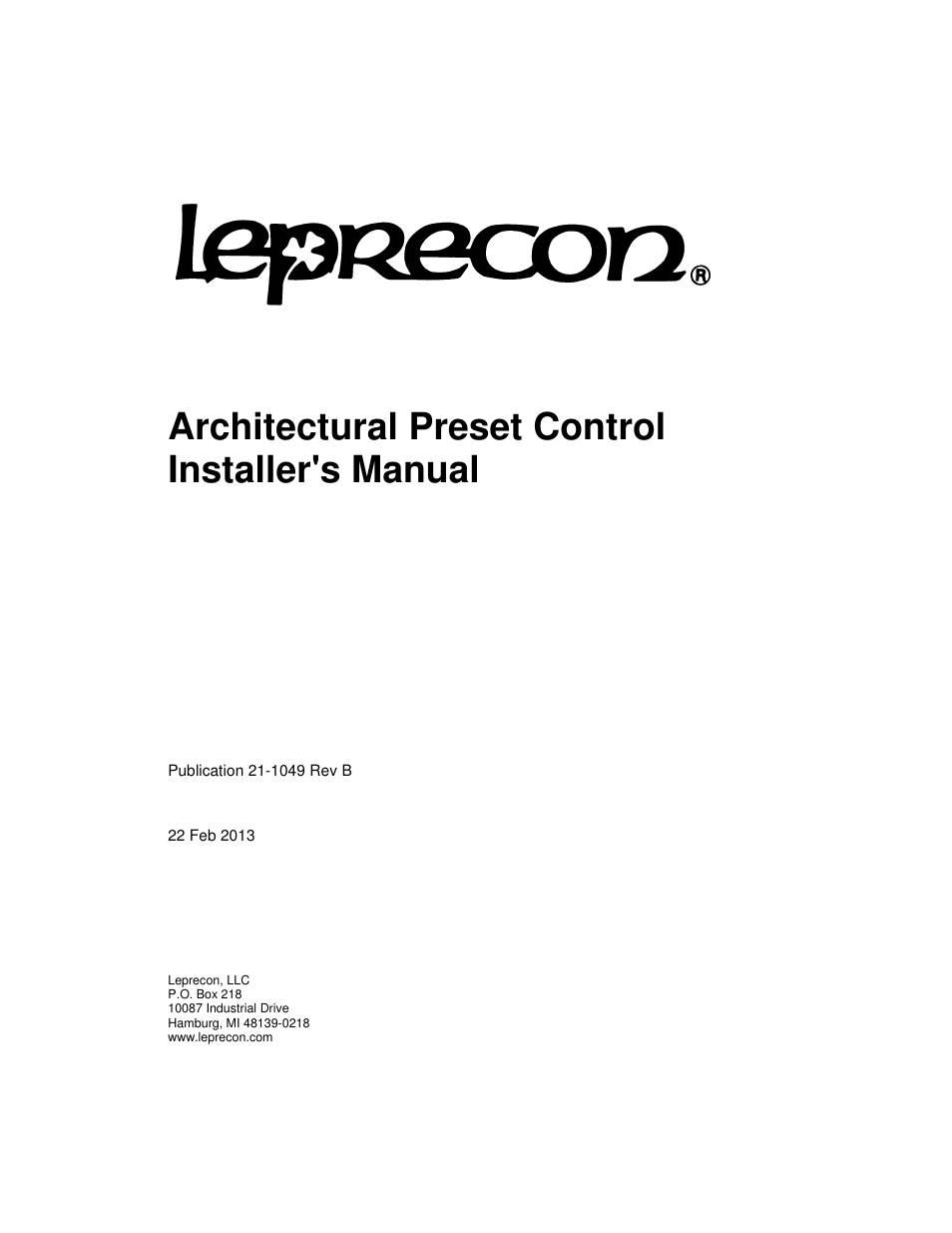 Leprecon APC Architectural Preset Control User Manual | 17 pages