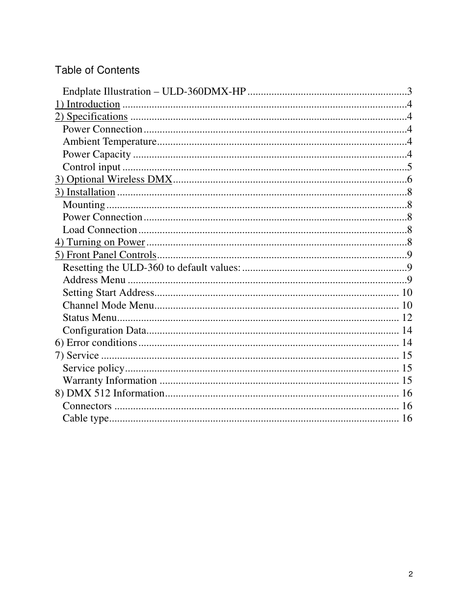 Leprecon ULD-360DMX User Manual | Page 2 / 16