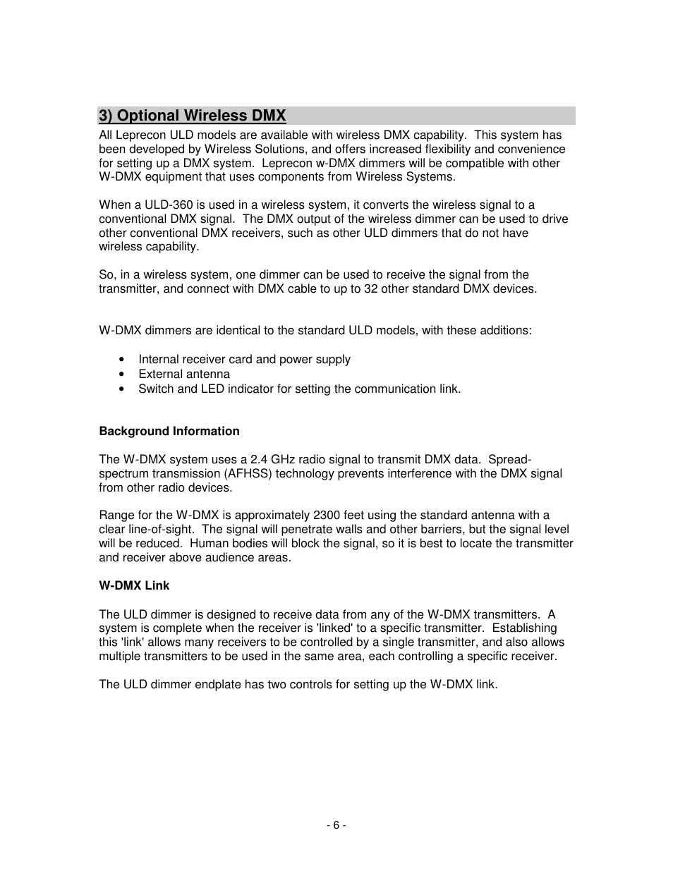 3) optional wireless dmx | Leprecon ULD-360DMX User Manual | Page 6 / 16