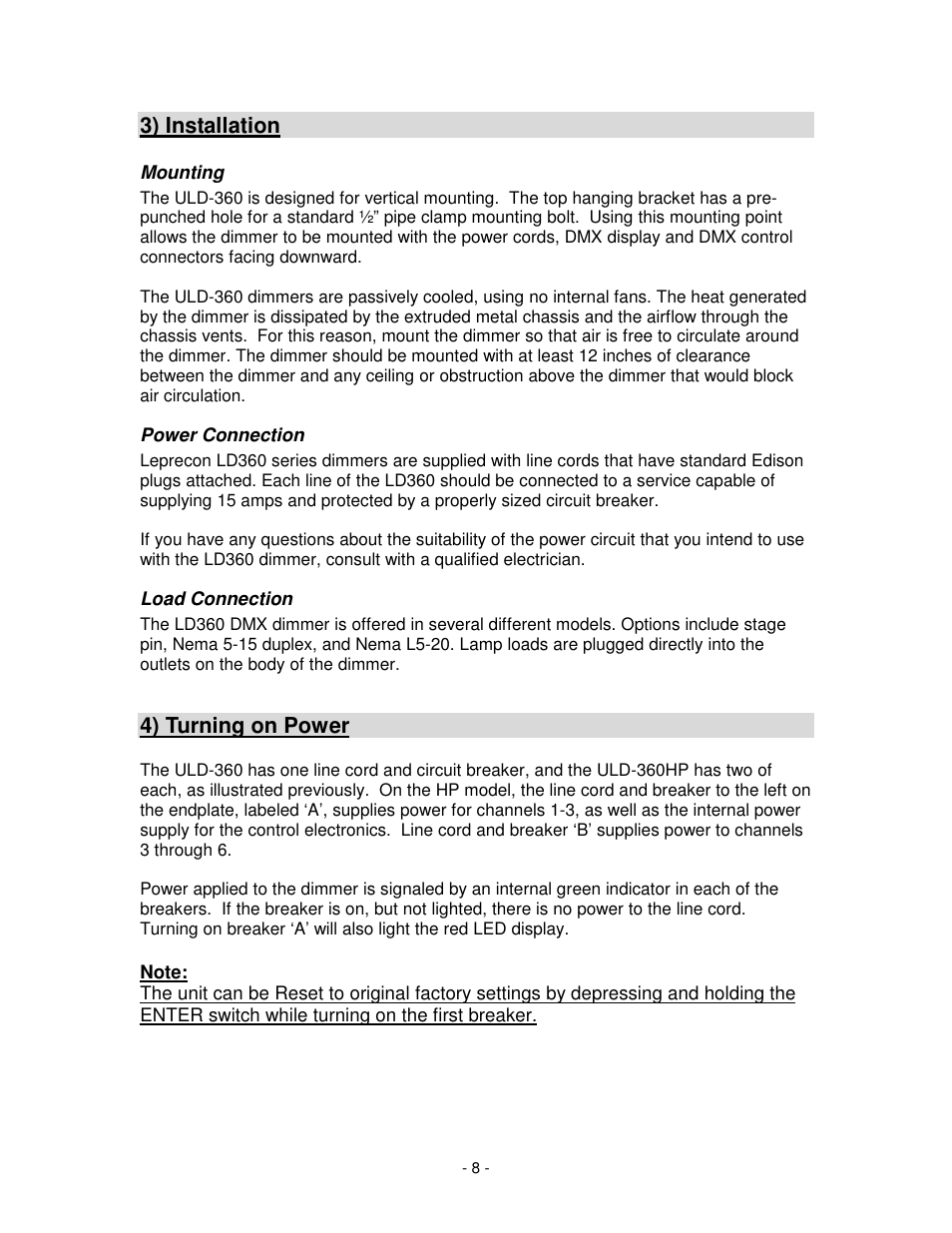 Leprecon ULD-360DMX User Manual | Page 8 / 16