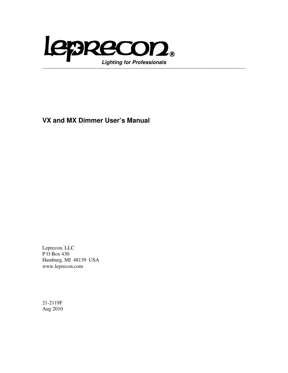 Leprecon VX Series Dimmer User Manual | 12 pages