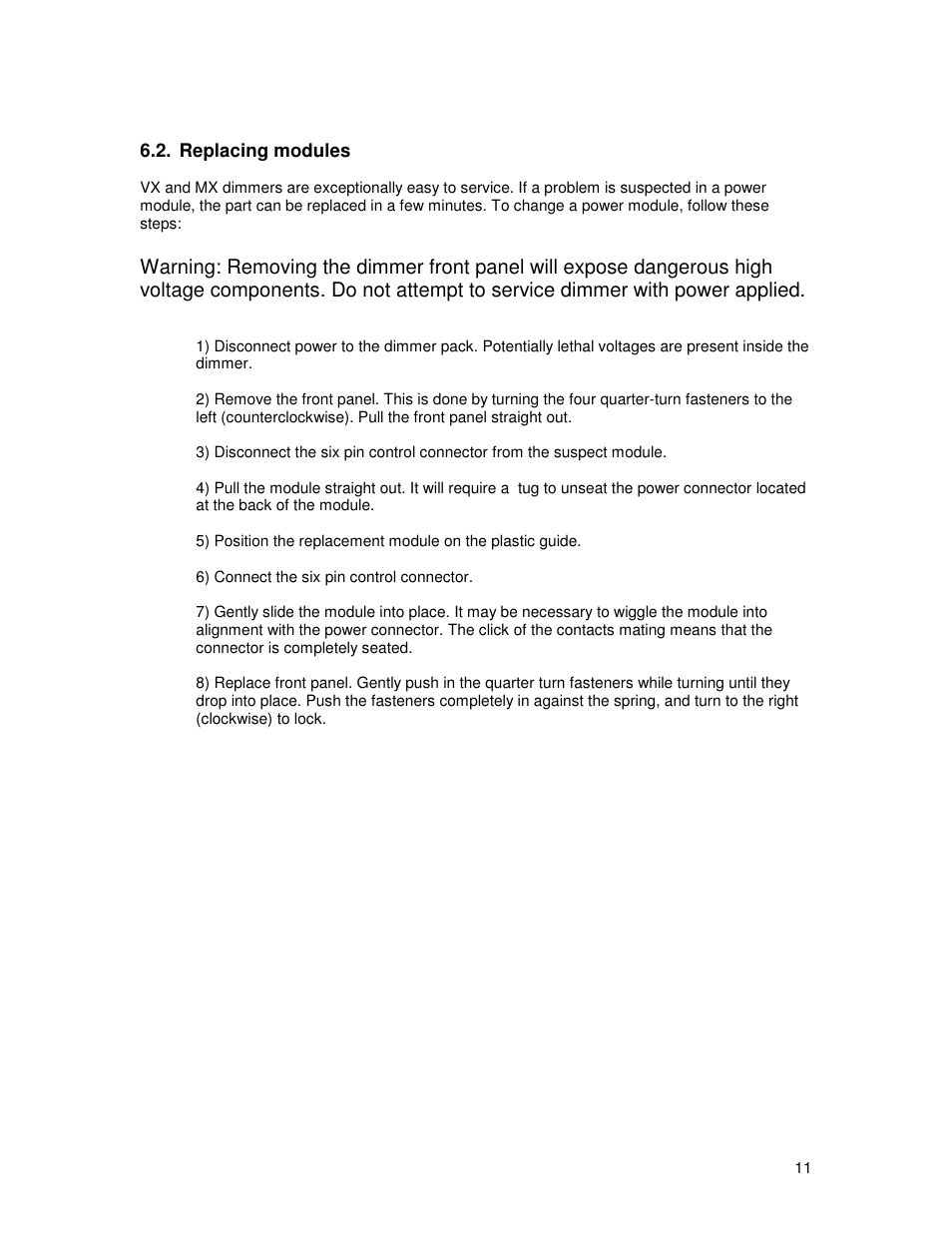 Leprecon VX Series Dimmer User Manual | Page 11 / 12