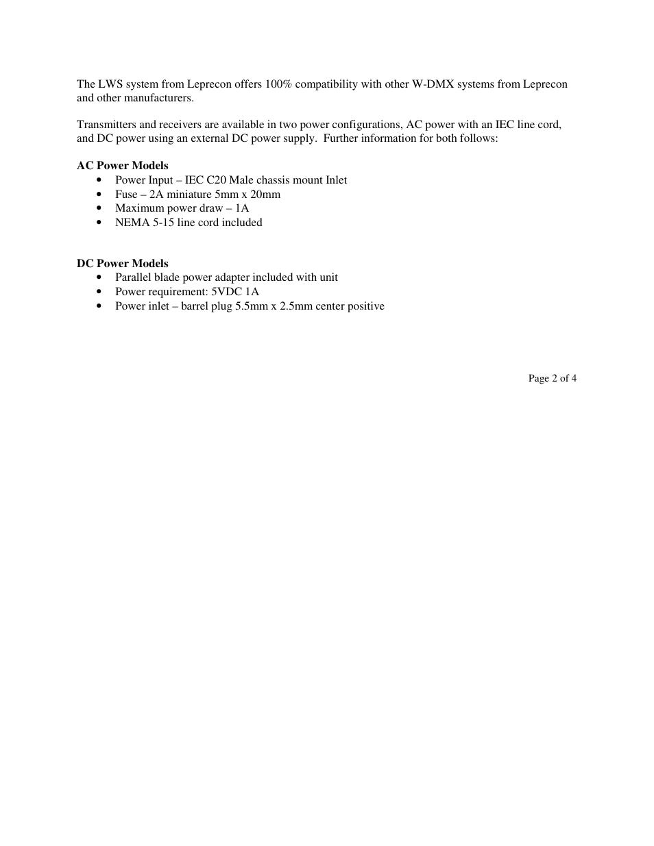 Leprecon LWS Wireless DMX User Manual | Page 2 / 4