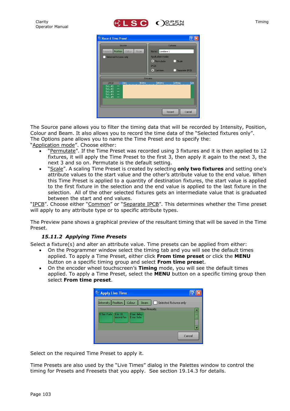 2 applying time presets | LSC Lighting CLARITY LX Series v.1 User Manual | Page 113 / 276