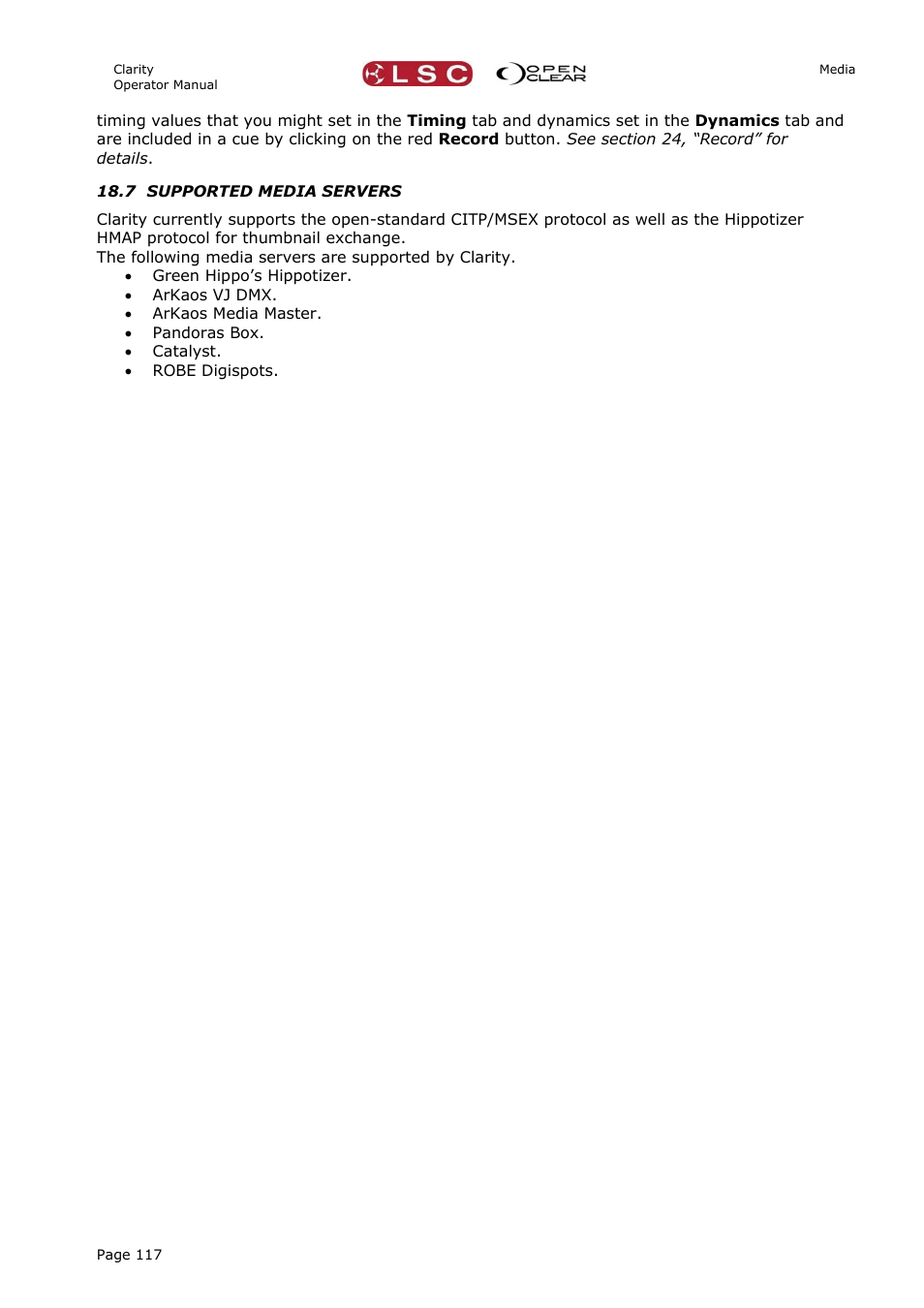 7 supported media servers | LSC Lighting CLARITY LX Series v.1 User Manual | Page 127 / 276