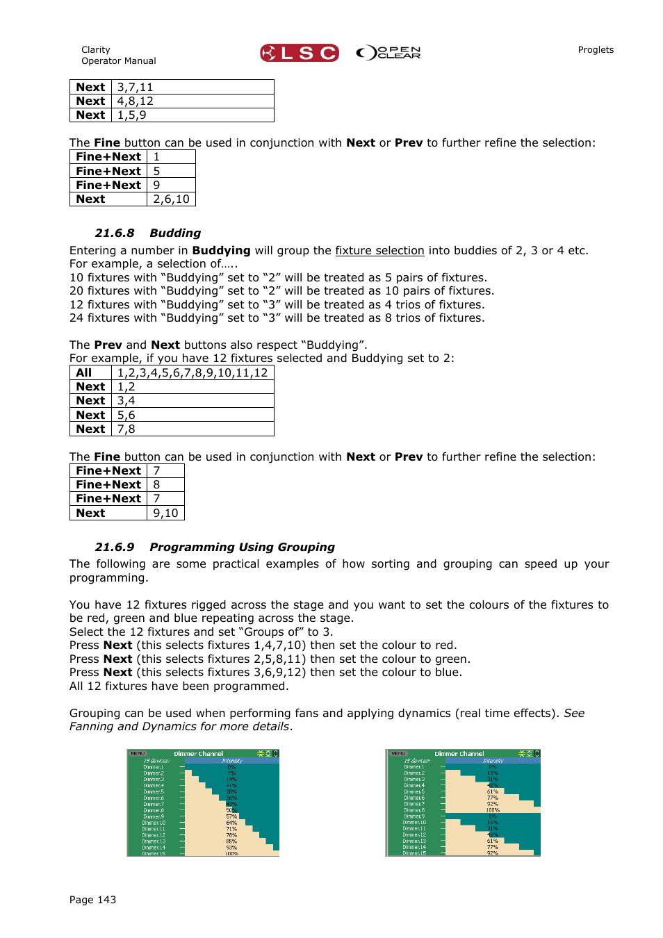 8 budding, 9 programming using grouping | LSC Lighting CLARITY LX Series v.1 User Manual | Page 153 / 276