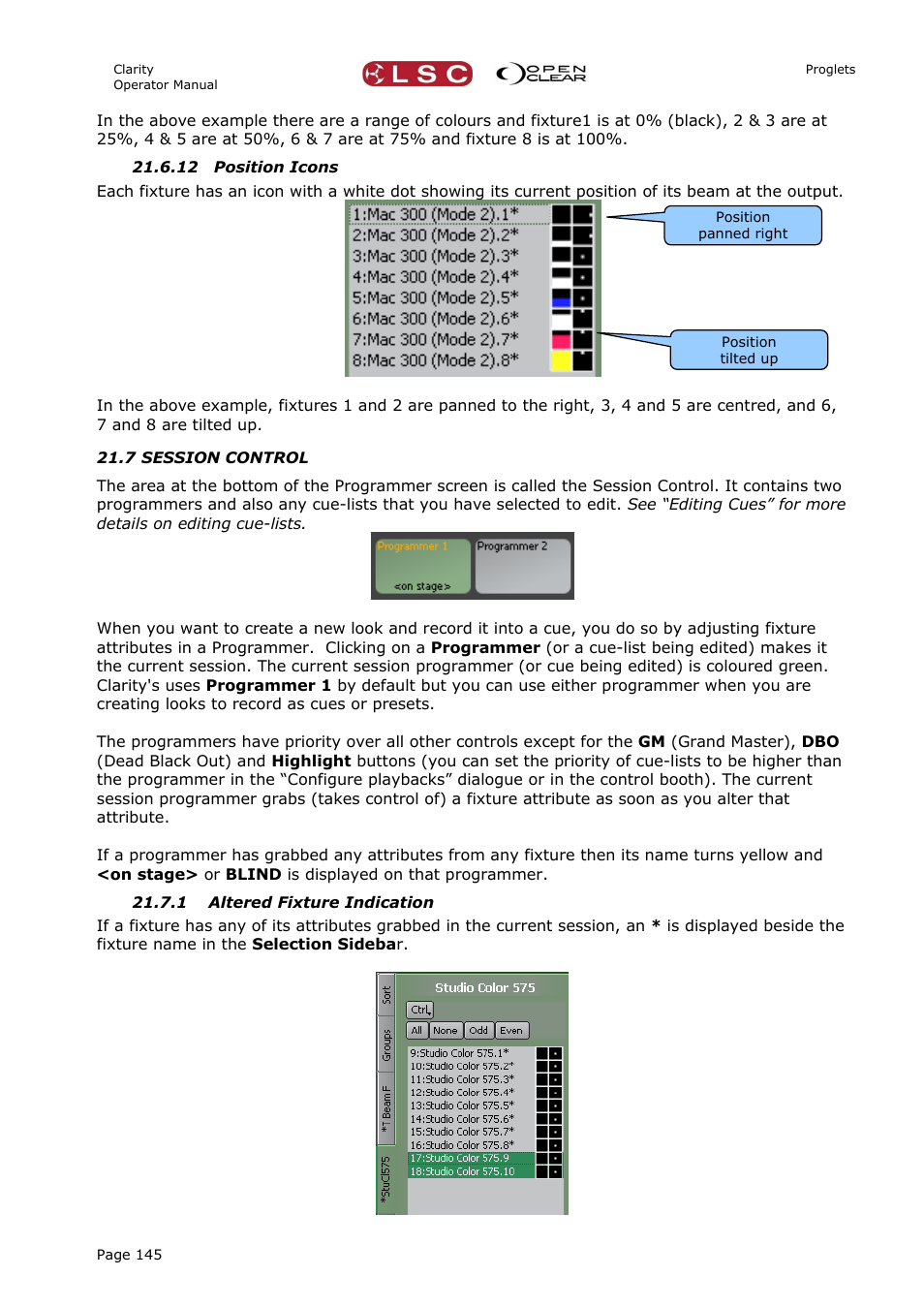 12 position icons, 7 session control, 1 altered fixture indication | LSC Lighting CLARITY LX Series v.1 User Manual | Page 155 / 276
