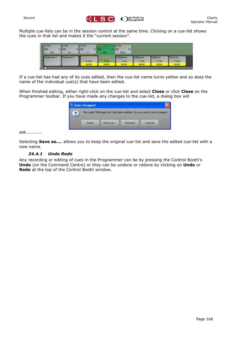 1 undo redo | LSC Lighting CLARITY LX Series v.1 User Manual | Page 176 / 276